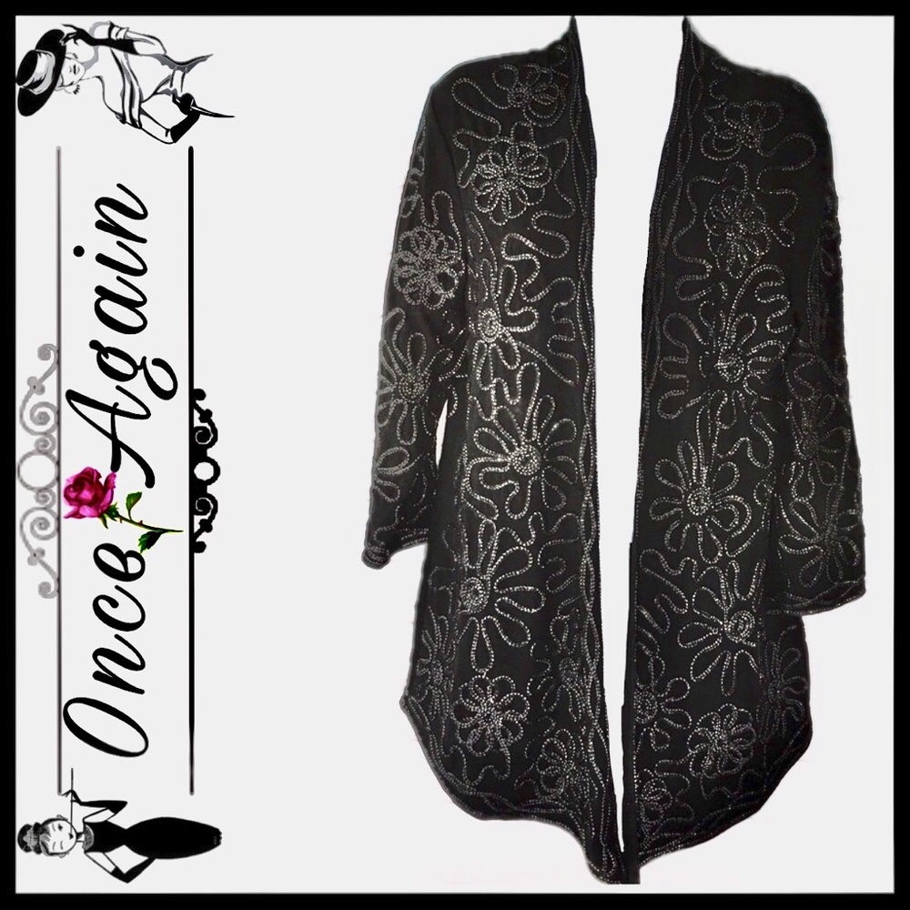 Vintage Cardigan Long Dressy Black Med BRAND NEW
